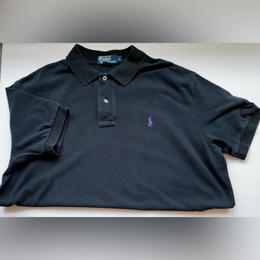 POLO RALPH LAUREN CLASSIC PIQUE POLO COTTON BLACK WITH PURPLE PONY